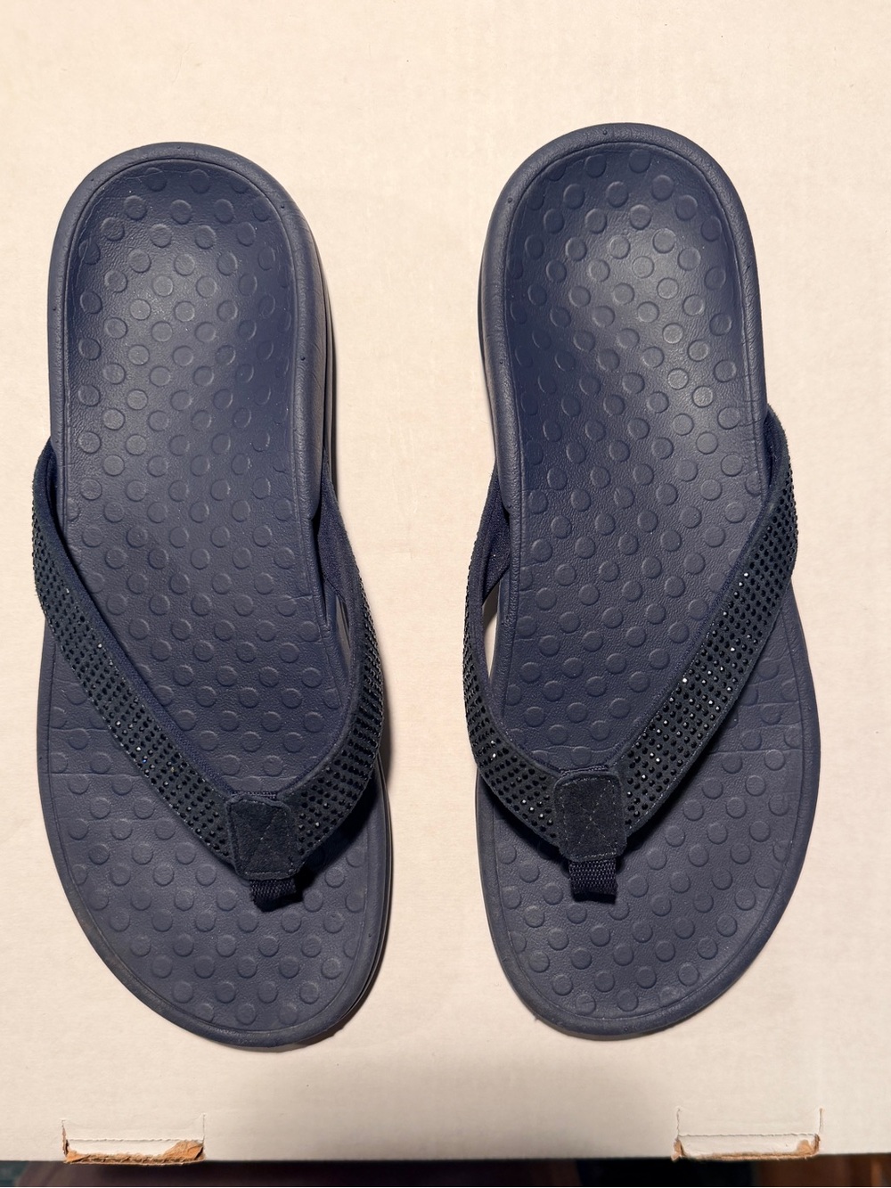 Women’s Navy Flip Flops w/Crystal Embellishments